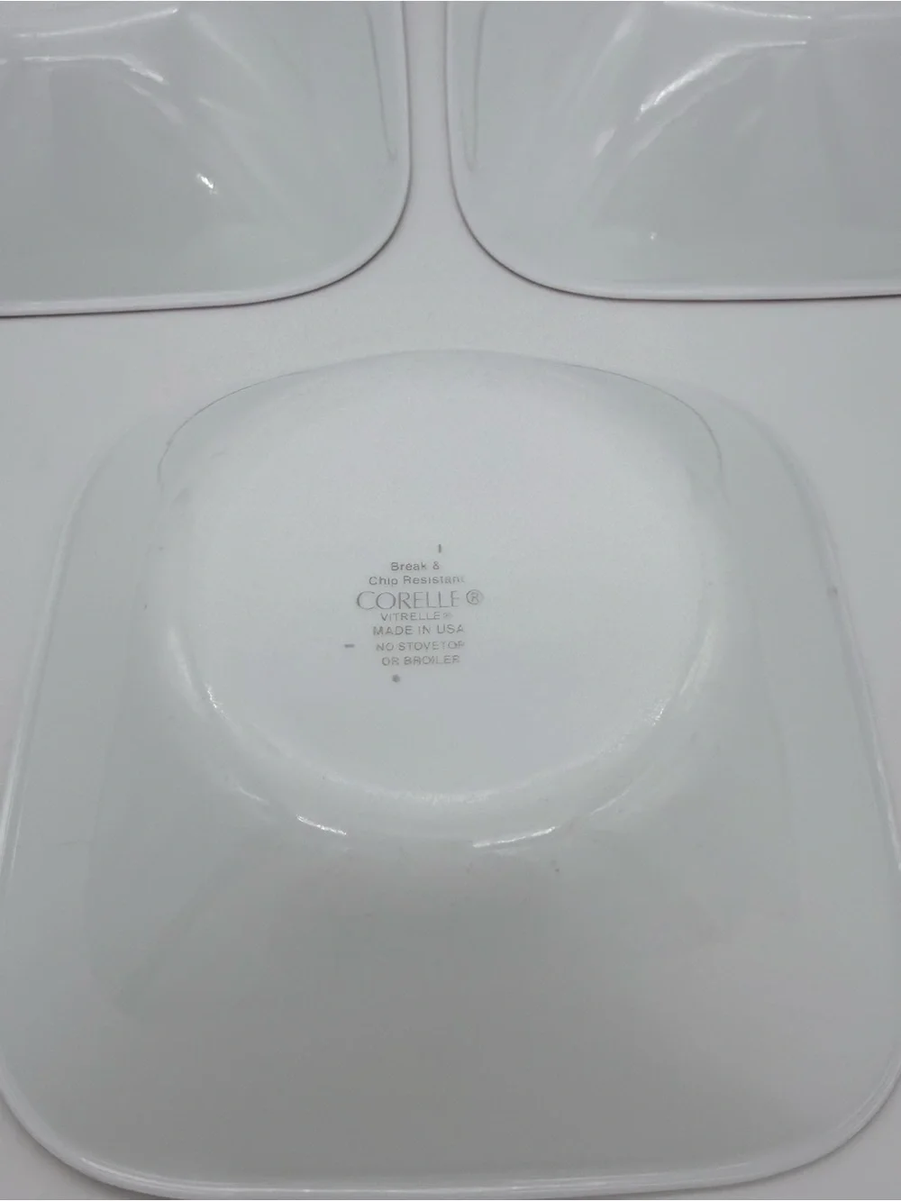 Corelle Vitrelle Square White Cereal Bowls Radiant Red Band Rim 6-1/4” Set Of 3